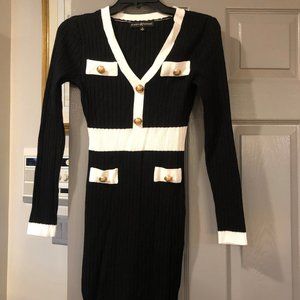 almost famous black and white dress with gold buttons